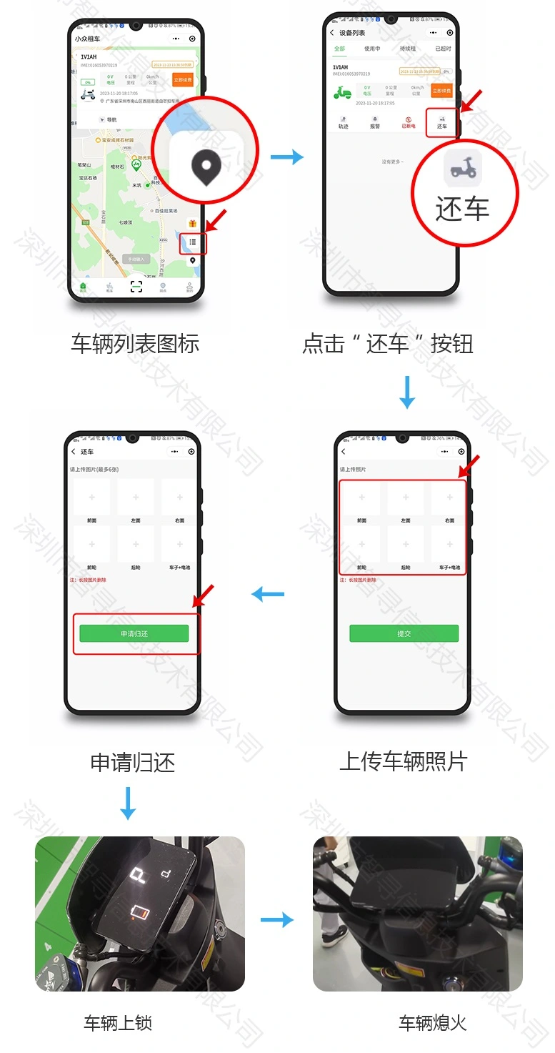 小众租车：小程序电动车租车还车详细演示